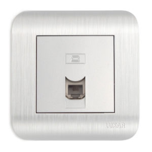 Розетка LUXAR Deco с/у телефонная RJ-11 серебро с рифл. рамкой