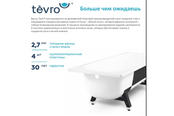 Ванна Tevro стальная 170*70м с опорной подст. — изображение 2