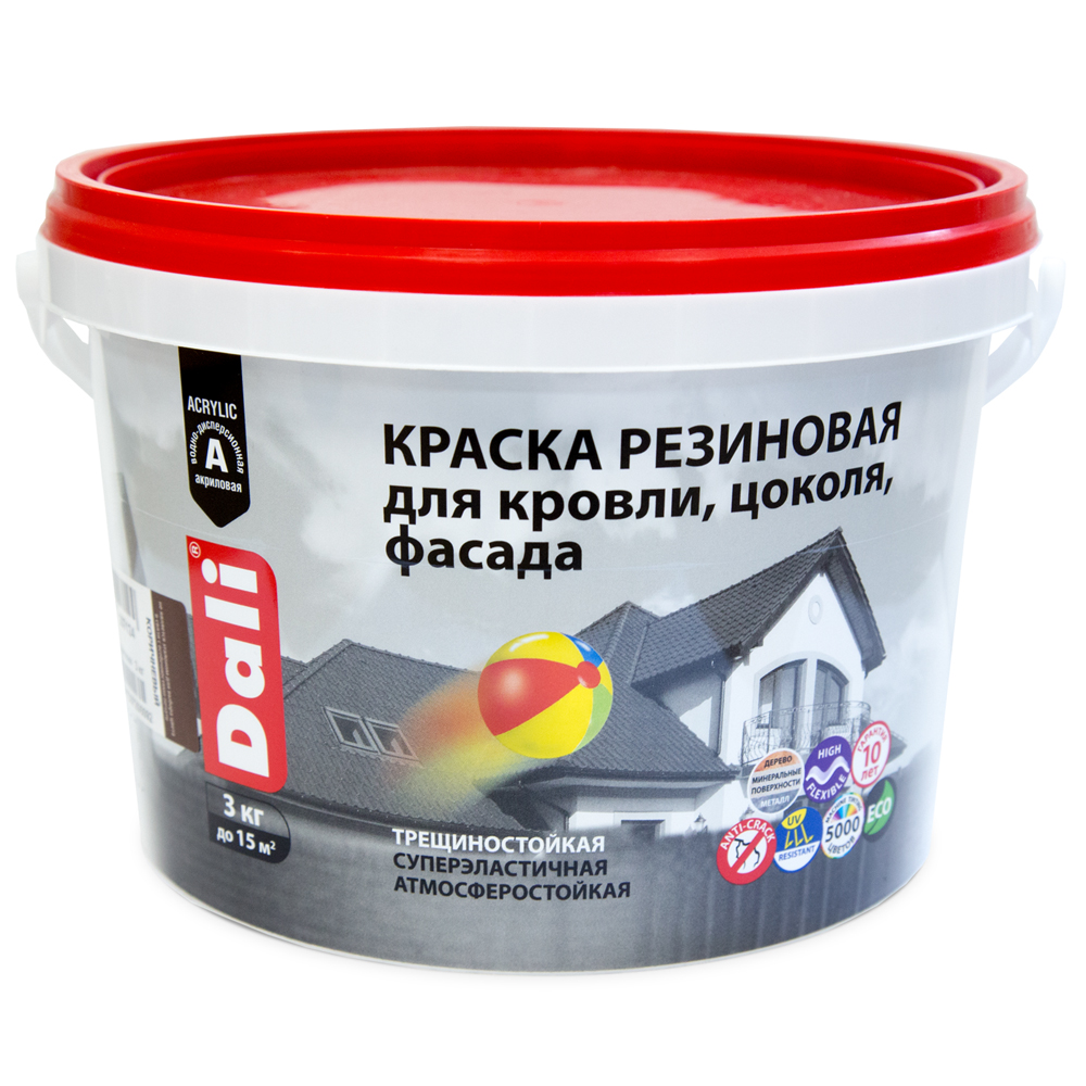 "DALI" Краска резиновая для кровли,цоколя,фасада зеленый 3кг